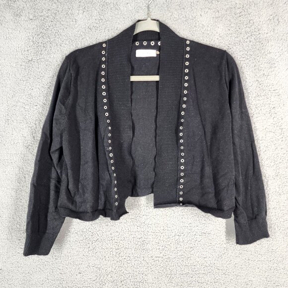 Calvin Klein Women's Size Large Black Knit Crop Cardigan Sweater‎ Open Front - Picture 1 of 9